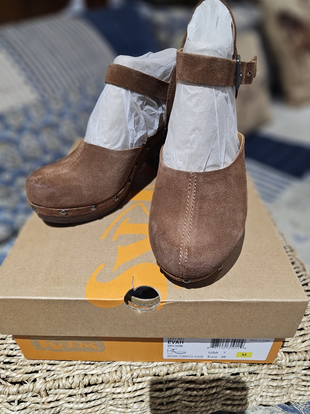 Kork-Ease Brown Suede Mary Jane Clogs with Ankle Strap,NIB